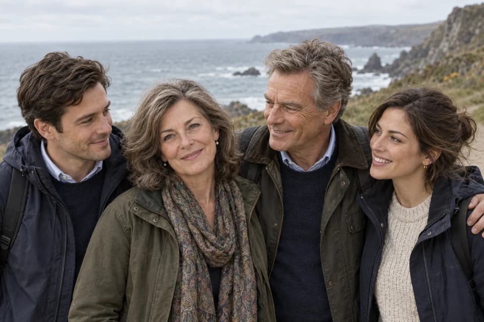 Catherine and her family together on a seaside walk